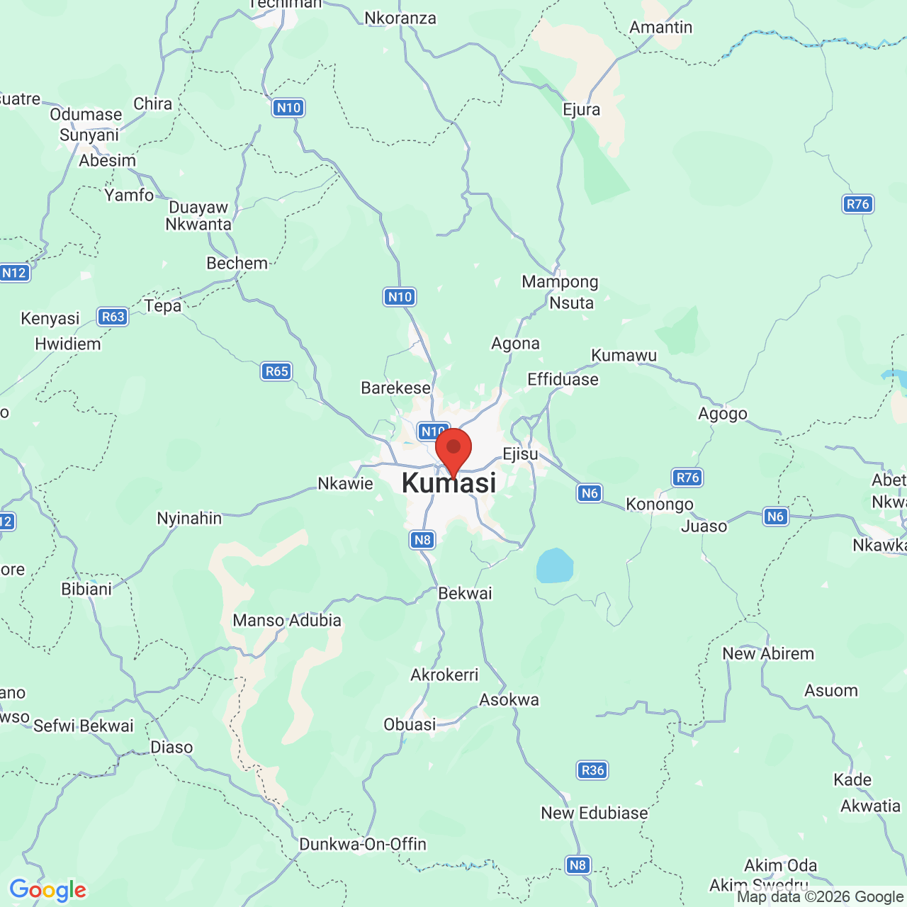 Google map image of our location in 135 Lake Rd Kumasi, 