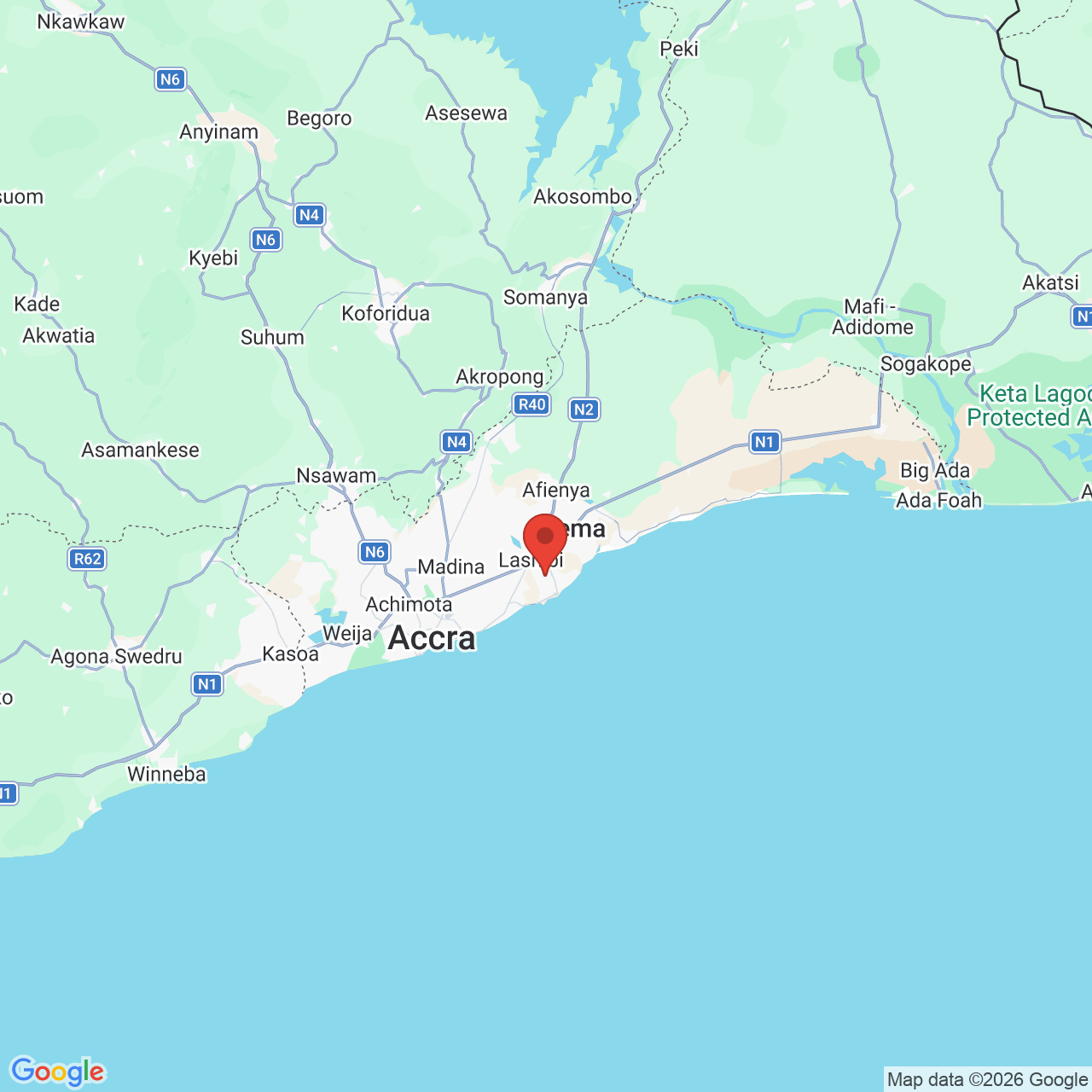 Google map image of our location in Plot No. 48, Vertical Sector, Hospital Road, (Sinel Hospital) Tema, 